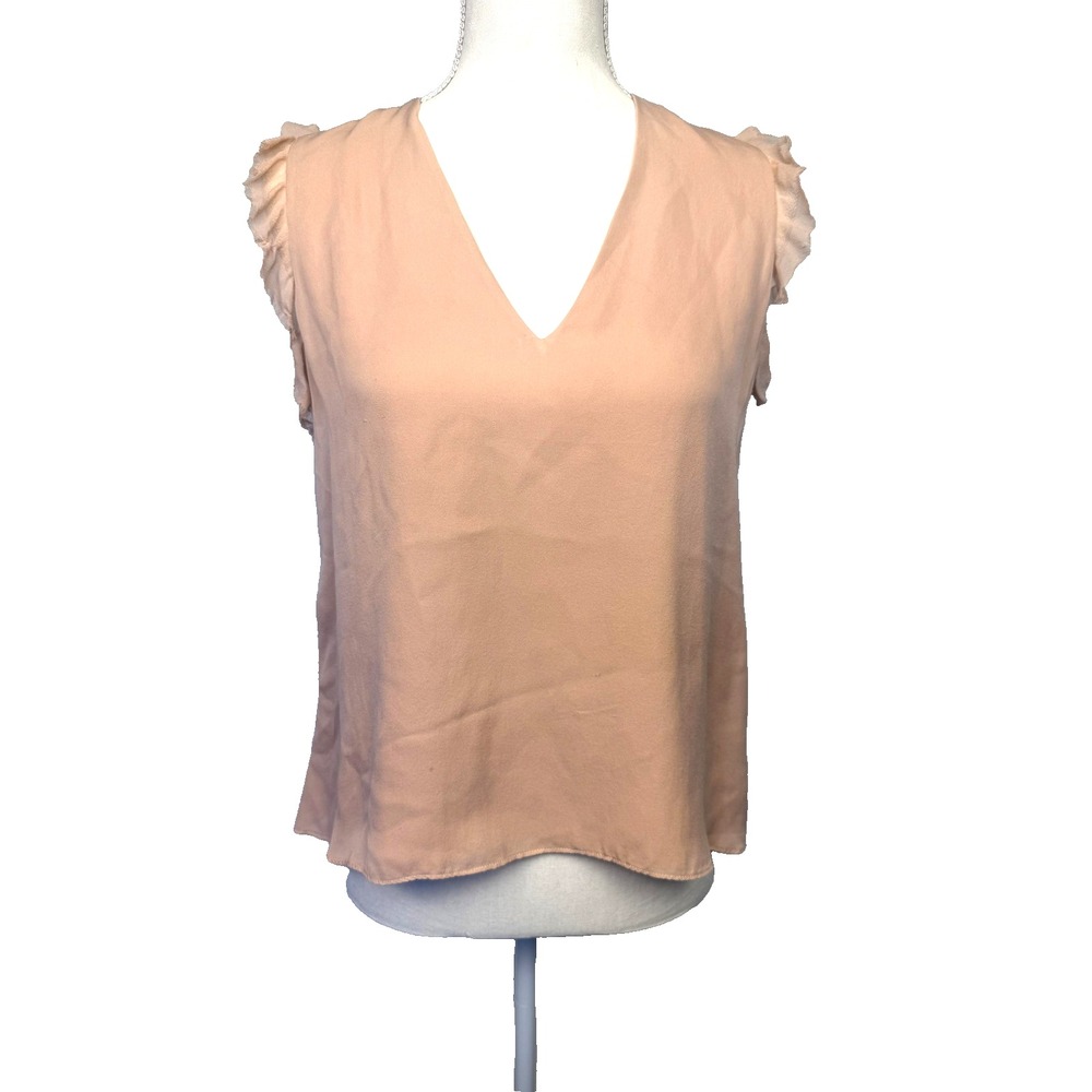 Alexis Blouse Womens XS Pink Silk‎ Ruffle Sleeve V Neck Lined Sleeveless Top